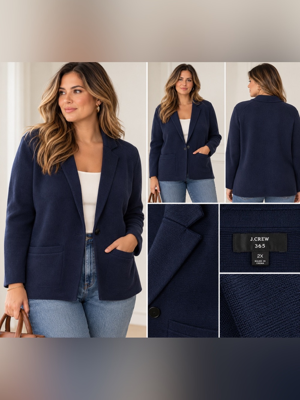 J.Crew 365 Navy Knit Blazer Cardigan Jacket Size 2X Plus